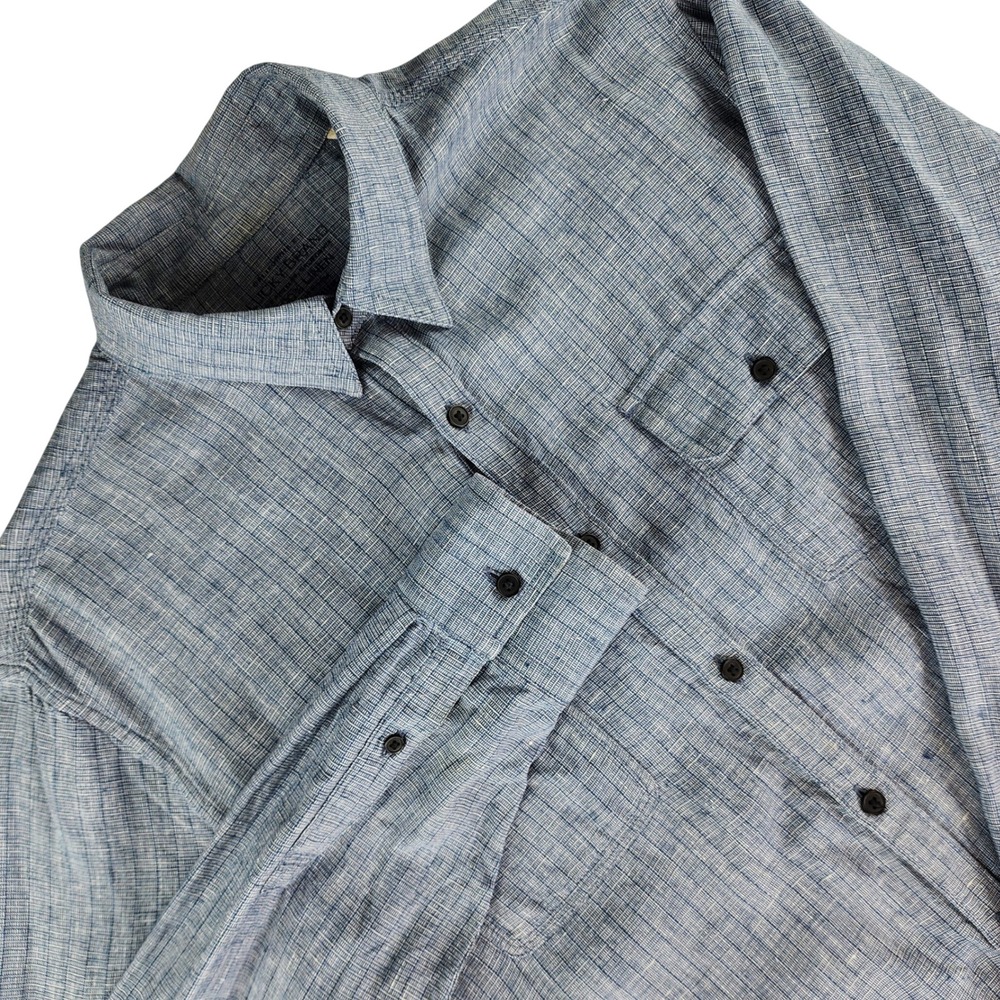 Lucky Brand Button Down Mens Medium Blue Textured 100% Linen Long Sleeve Shirt
